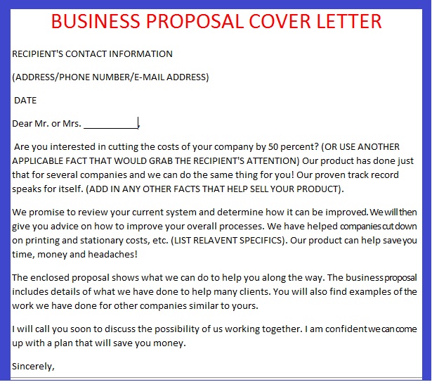 Business letters proposal cover letter